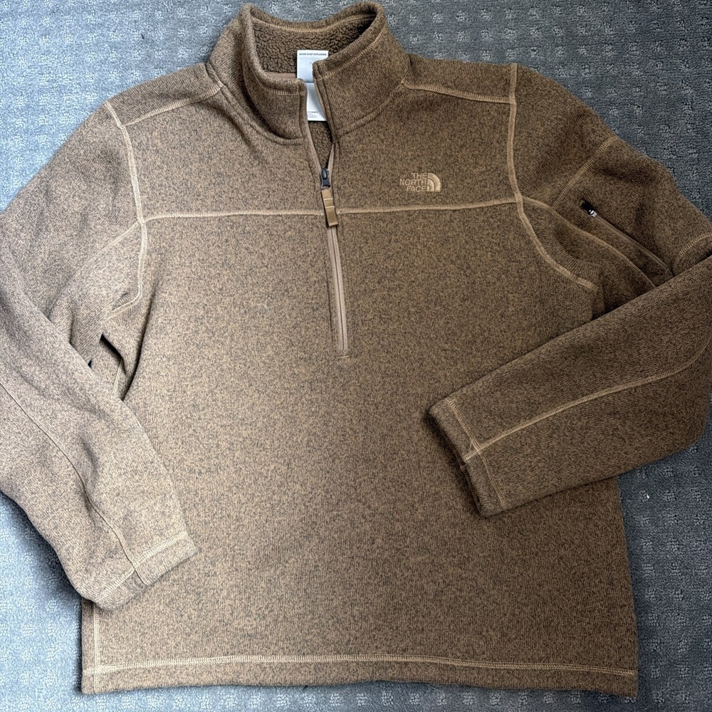 Men's North Face Fleece Jacket Brown Quarter Zip Large